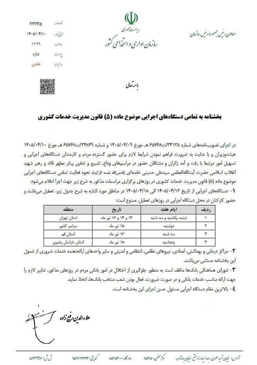 نحوه فعالیت ادارات دولتی در هفته آینده اظهار شد_آینده 3 نحوه فعالیت ادارات دولتی در هفته آینده اعلام شد